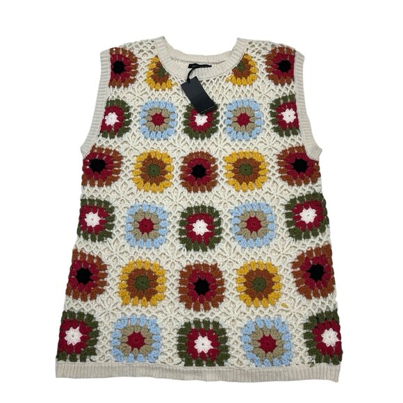Art Of Rhetoric Sweater Vest Womens M Crochet Granny Square Afghan Boho Hippie - Picture 1 of 9